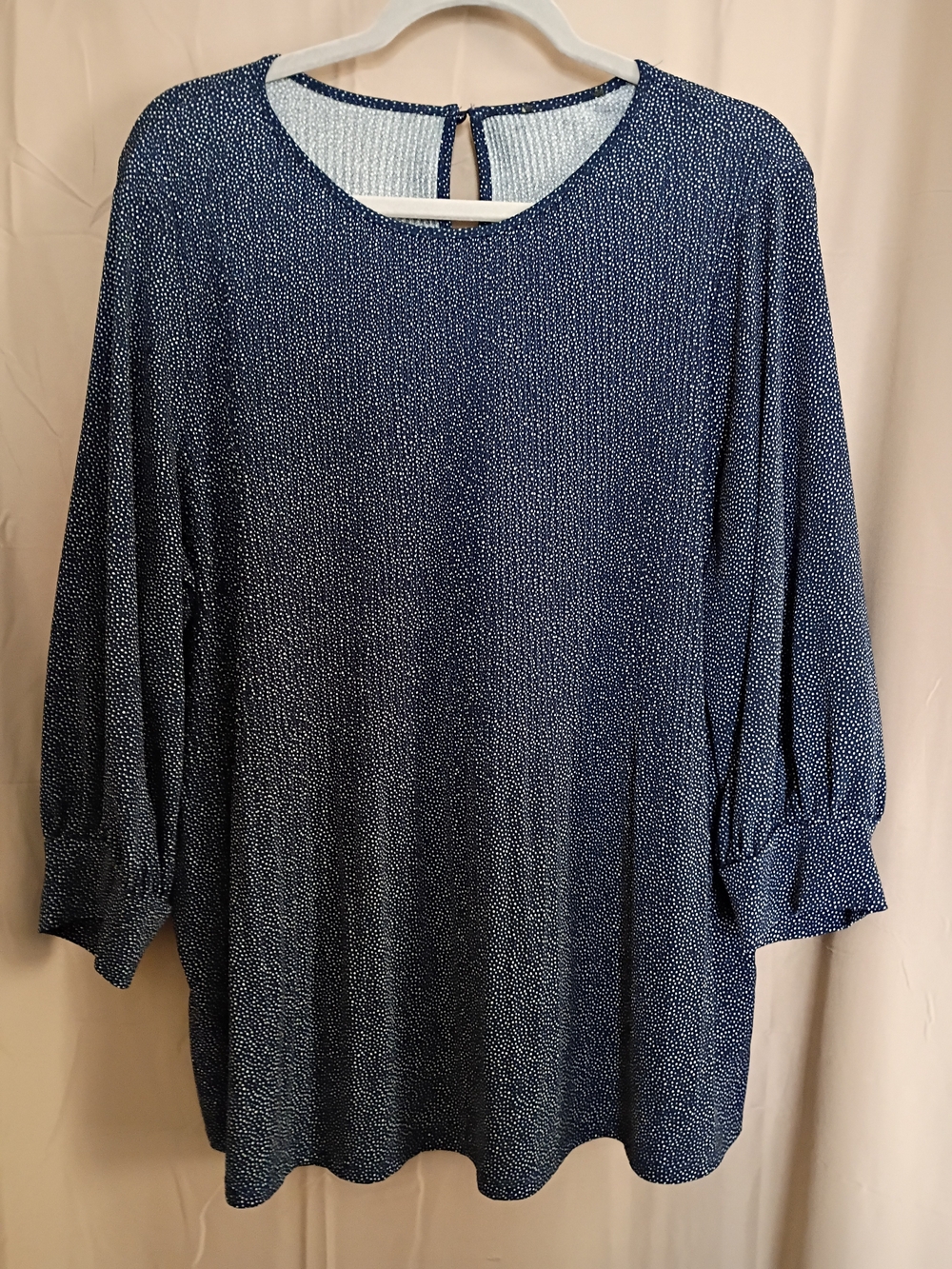 Adrianna Papell Navy Microdot Long-Sleeve